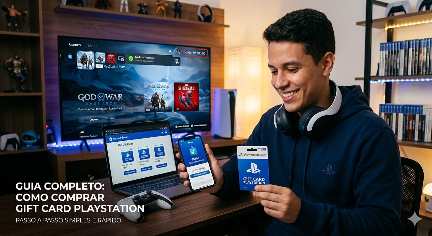 Como comprar gift card playstation Se você quer aprender como comprar gift card PlayStation, saiba que esse é um processo simples, rápido e extremamente prático. Hoje, essa é uma das formas mais utilizadas para adicionar saldo à conta PSN e adquirir jogos, conteúdos digitais e assinaturas sem precisar usar cartão de crédito. O gift card funciona como um código pré-pago. Após a compra, você recebe um código digital que pode ser resgatado na PlayStation Store, transformando-se em saldo disponível para uso imediato. Neste guia completo, você vai entender exatamente como comprar, quais são as opções disponíveis e como evitar erros.